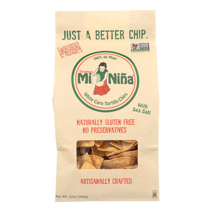 Mi Nina's White Corn Tortilla Chips With Sea Salt  - Case Of 9 - 12 Oz