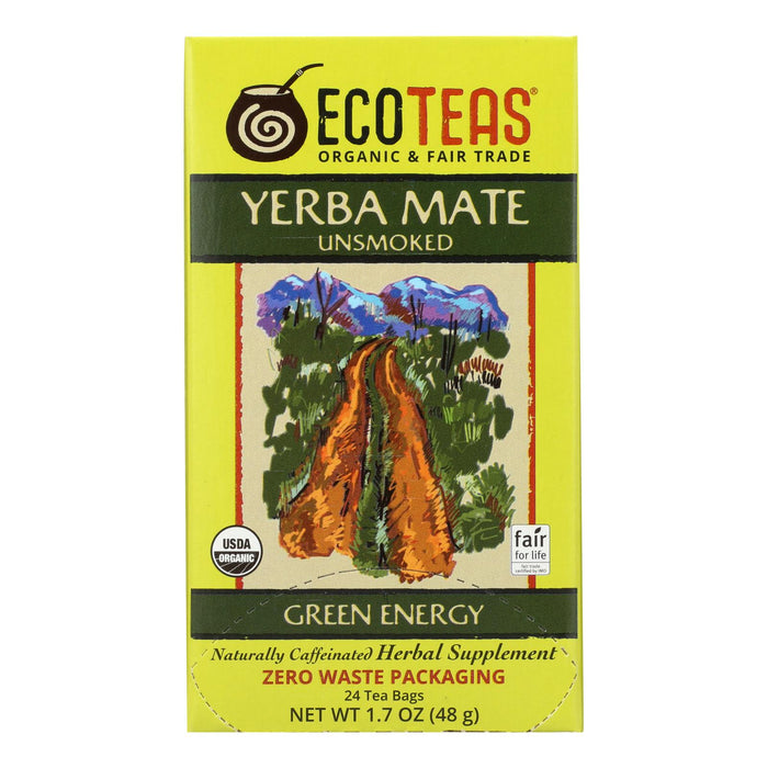 Ecoteas Organic Yerba Mate Unsmoked Green Energy Tea Bags - Case Of 6 - 24 Bags.