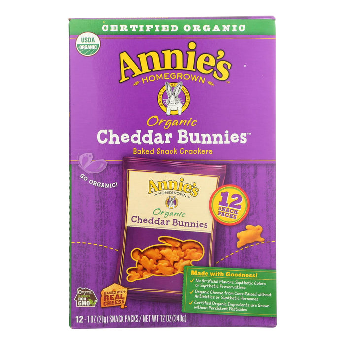 Annie's Homegrown Organic Bunny Cracker Snack Pack - Cheddar - Case Of 4 - 12/1 Oz.