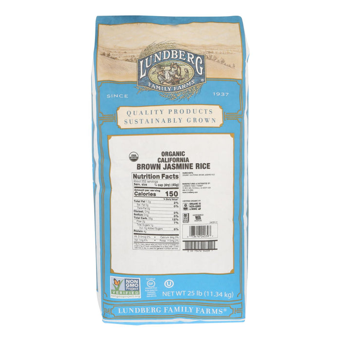 Lundberg Family Farms Organic California Brown Jasmine Rice - Single Bulk Item - 25 lb