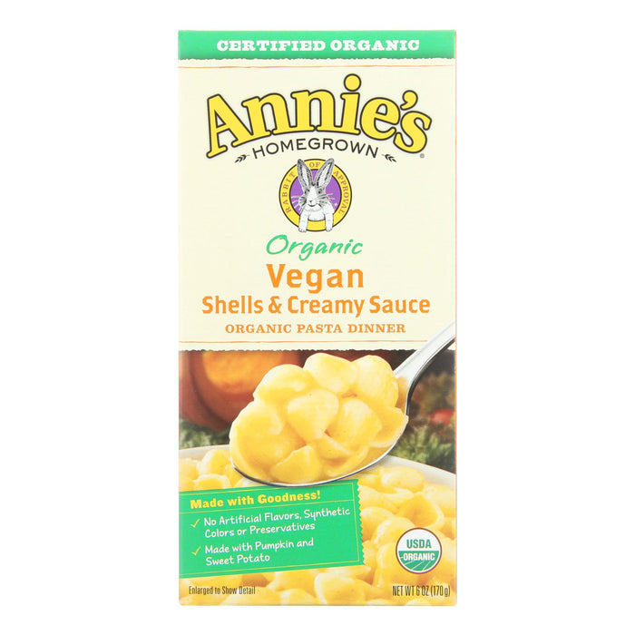 Annie's Homegrown Organic Vegan Shells And Creamy Sauce Pasta Dinner - Case Of 12 - 6 Oz