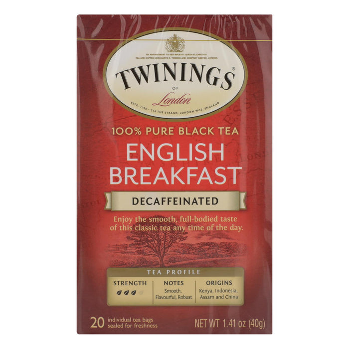 Twinings Tea Breakfast Tea - English Decaffeinated - Case Of 6 - 20 Bags.