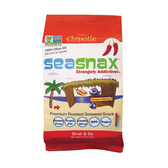 Seasnax Organic Premium Roasted Seaweed Snack - Chipotle - Case Of 24 - 0.18 Oz.