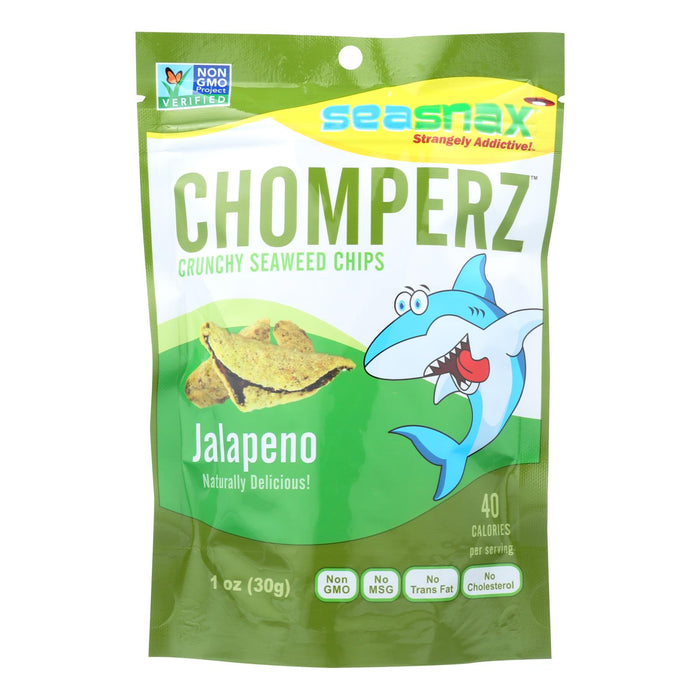 Seasnax Chomperz Crunchy Seaweed Chips -Jalapeno - Case Of 8 - 1 Oz.