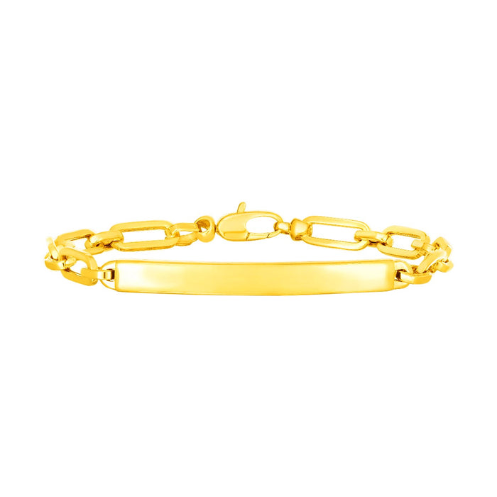 14K Yellow Gold Paperclip Chain ID Bracelet.