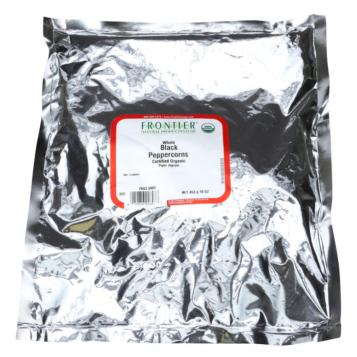 Frontier Herb Peppercorns Organic Whole Black - Single Bulk Item - 1lb.