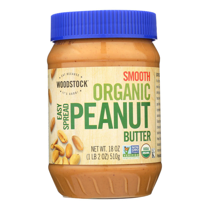 Woodstock Organic Easy Spread Peanut Butter - Smooth - Case Of 12 - 18 Oz.