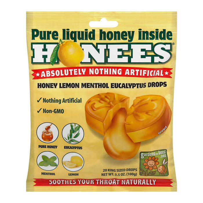 Honees Cough Drops -Honey Lemon - Lemon Menthol - 20 Cough Drops