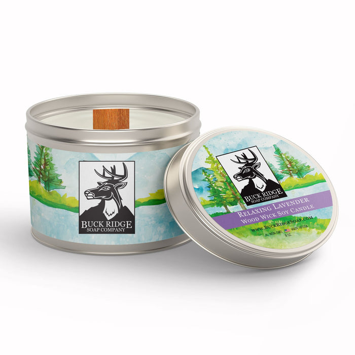 Relaxing Lavender Sustainable Wood Wick Soy Candle.