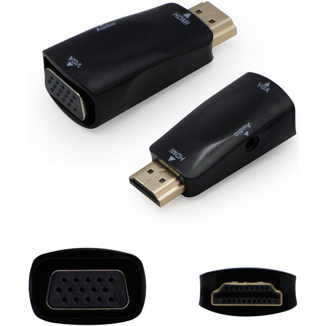 AddOn HDMI Male to VGA Female Black Active Adapter with 3.5mm Audio and Micro USB Ports.