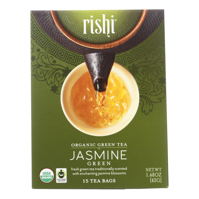 Rishi Organic Green Tea - Jasmine - Case Of 6 - 15 Bags.