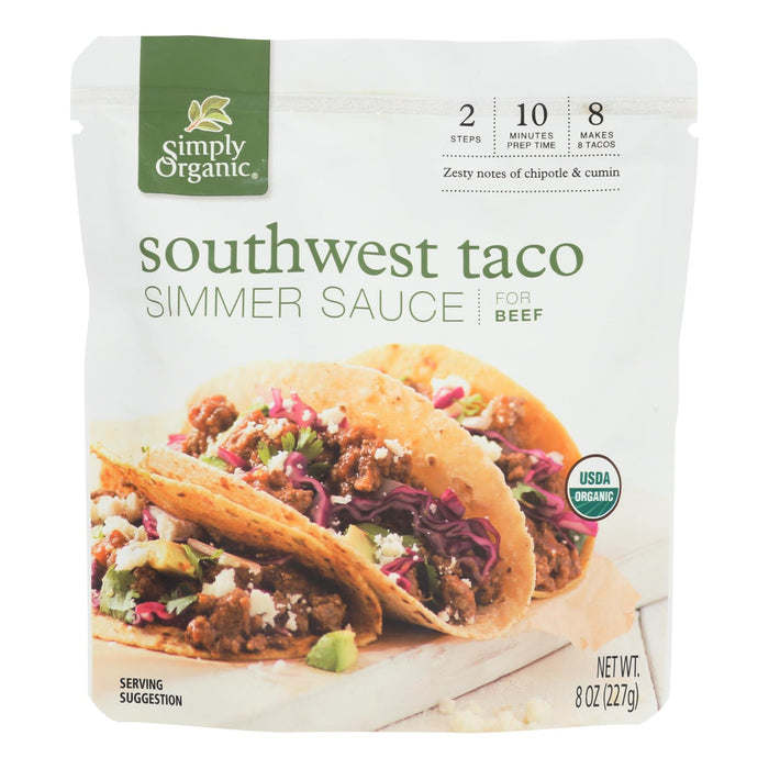 Simply Organic Simmer Sauce - Organic - Southwest Taco - Case Of 6 - 8 Oz