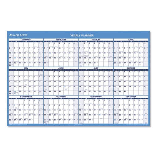 Horizontal Reversible/erasable Wall Planner, 48 X 32, White/blue Sheets, 12-month (jan To Dec): 2024