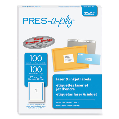 Labels, Laser Printers, 8.5 X 11, White, 100/box.