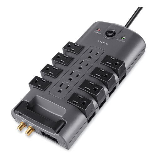 Pivot Plug Surge Protector, 12 Ac Outlets, 8 Ft Cord, 4,320 J, Gray