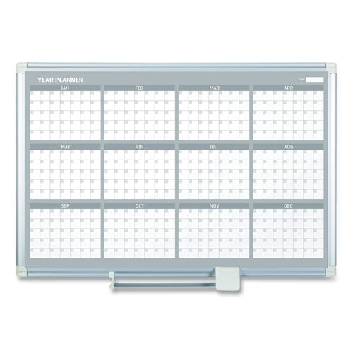 Magnetic Dry Erase Calendar Board, 12-month, 36 X 24, White Surface, Silver Aluminum Frame