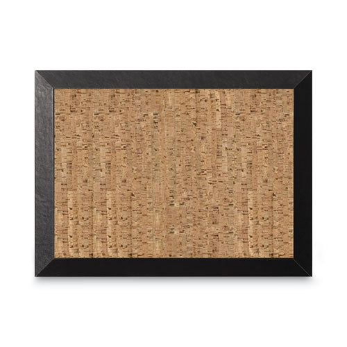 Natural Cork Bulletin Board, 24 X 18, Tan Surface, Black Wood Frame
