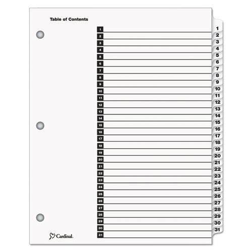 Onestep Printable Table Of Contents And Dividers, 31-tab, 1 To 31, 11 X 8.5, White, White Tabs, 1 Set