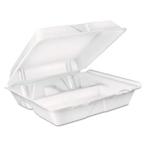 Foam Hinged Lid Container, 3-compartment, 8 Oz, 9 X 9.4 X 3, White, 200/carton