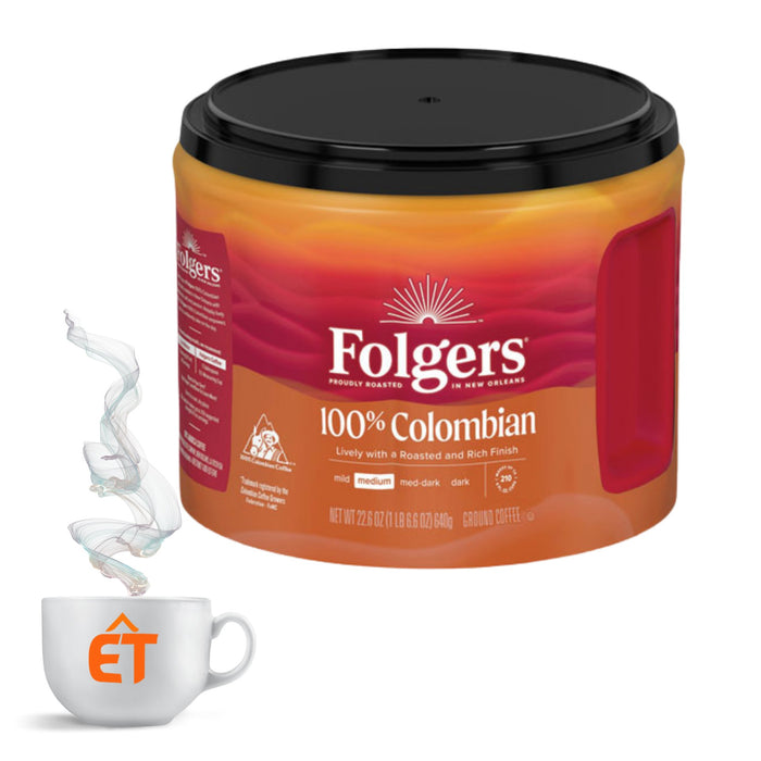 Folgers Colombian Medium Roast Ground Coffee, 22.6 Ounce 100%