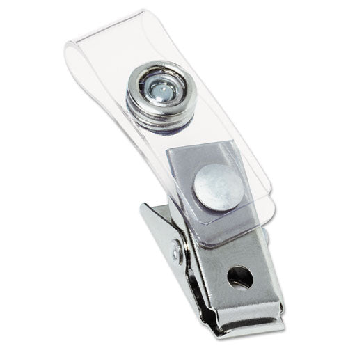Badge Clips With Plastic Straps, 0.5" X 1.5", Clear/silver, 100/box.