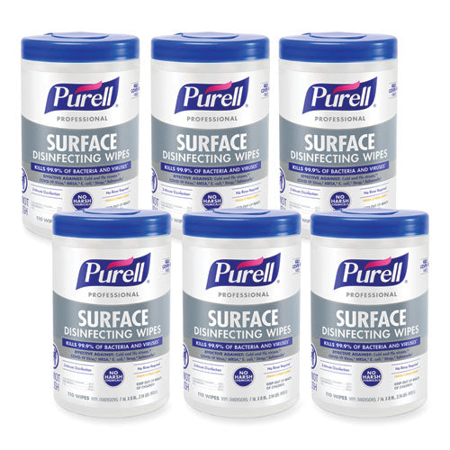 Professional Surface Disinfecting Wipes,1-ply, 7 X 8, Fresh Citrus, White, 110/canister, 6 Canisters/carton