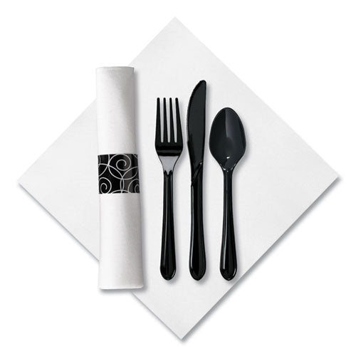 Caterwrap Heavyweight Cutlery Combo, Fork/spoon/knife/napkin, Black, 100/carton.