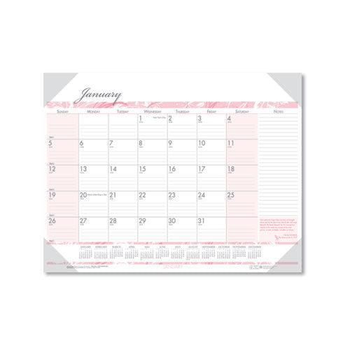 Recycled Monthly Desk Pad Calendar, Breast Cancer Awareness Artwork, 22 X 17, Black Binding/corners,12-month (jan-dec): 2024