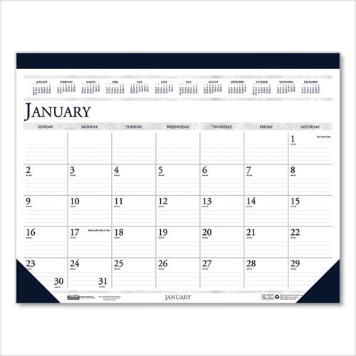 Recycled Two-color Perforated Monthly Desk Pad Calendar, 18.5 X 13, Blue Binding/corners, 12-month (jan-dec): 2024