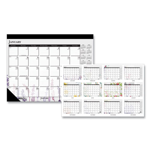 Recycled Desk Pad Calendar, Wild Flowers Artwork, 22 X 17, White Sheets, Black Binding/corners,12-month (jan-dec): 2024