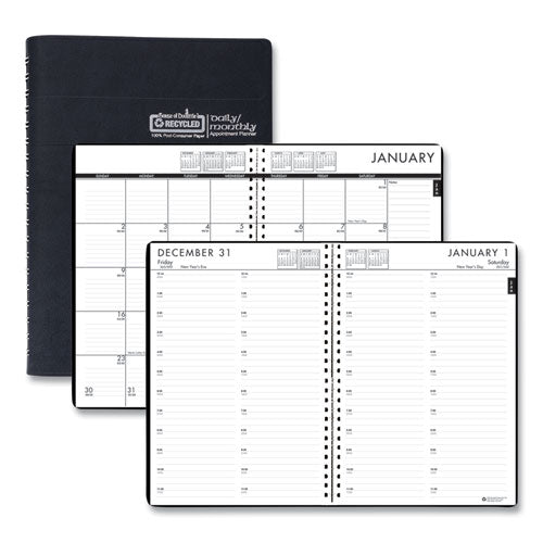 24/7 Recycled Daily Appointment Book/monthly Planner, 10 X 7, Black Cover, 12-month (jan To Dec): 2024