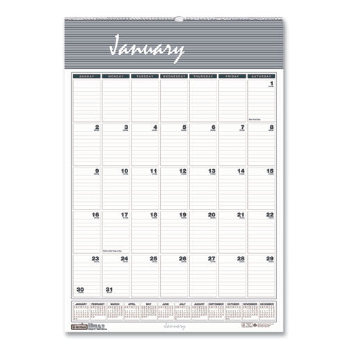 Bar Harbor Recycled Wirebound Monthly Wall Calendar, 22 X 31.25, White/blue/gray Sheets, 12-month (jan-dec): 2024