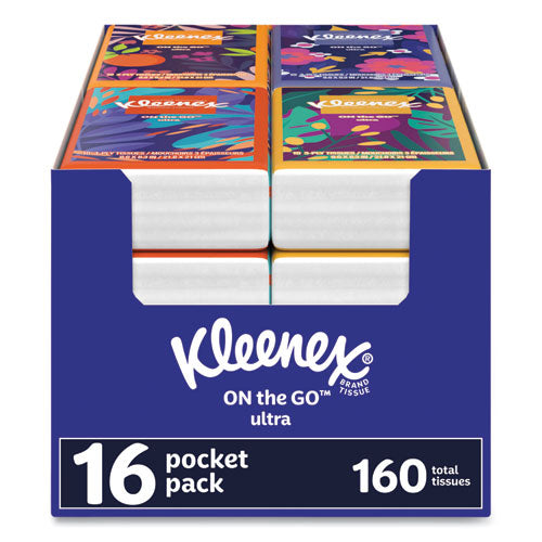 On The Go Packs Facial Tissues, 3-ply, White, 10/pouch, 16 Pouches/pack, 6 Packs/carton