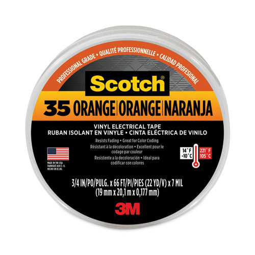 Scotch 35 Vinyl Electrical Color Coding Tape, 3" Core, 0.75" X 66 Ft, Orange