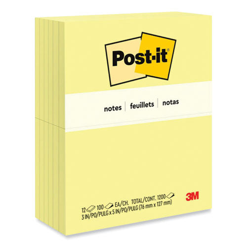 Original Pads In Canary Yellow, 3" X 5", 100 Sheets/pad, 12 Pads/pack.