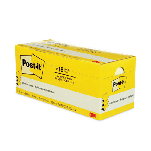 Original Canary Yellow Pop-up Refill Cabinet Pack, 3" X 3", Canary Yellow, 90 Sheets/pad, 18 Pads/pack.