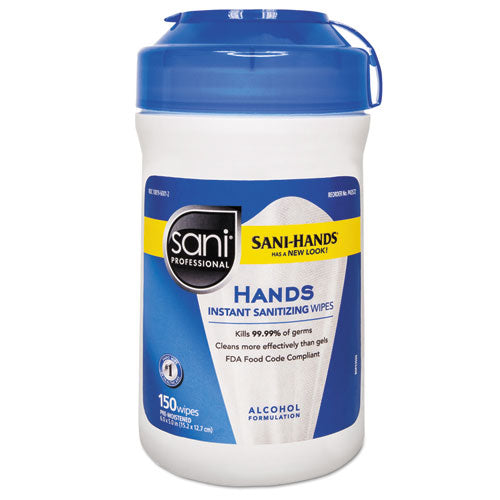 Hands Instant Sanitizing Wipes, 6 X 5, Unscented, White, 150/canister, 12 Canisters/carton.