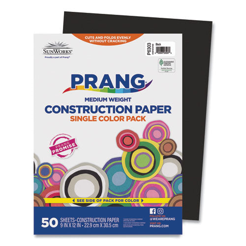 Sunworks Construction Paper, 50 Lb Text Weight, 9 X 12, Black, 50/pack