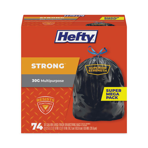 Strong Multipurpose Drawstring Trash Bags, 30 Gal, 1.1 Mil, 30" X 33", Black, 74/box