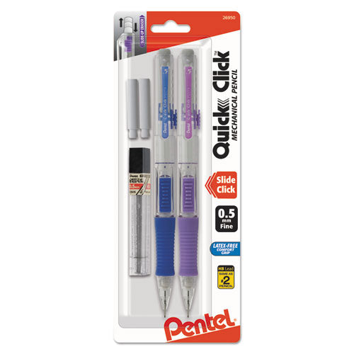 Quick Click Mechanical Pencil, 0.5 Mm, Hb (#2.5), Black Lead, Assorted Barrel Colors, 2/pack