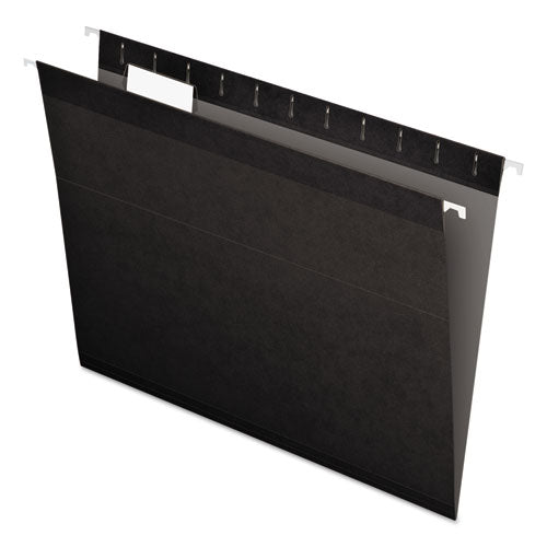 Colored Reinforced Hanging Folders, Letter Size, 1/5-cut Tabs, Black, 25/box