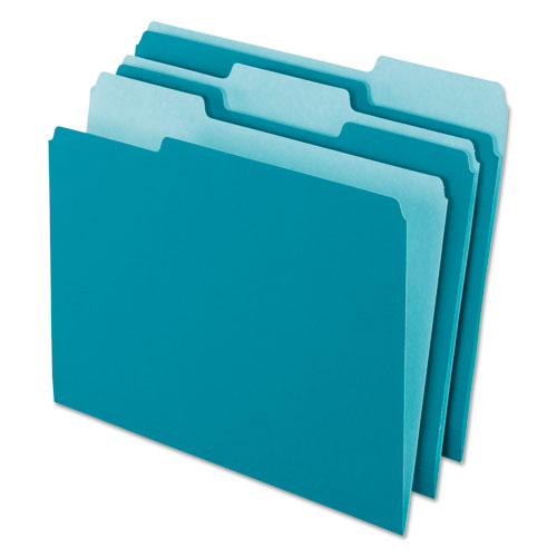 Interior File Folders, 1/3-cut Tabs: Assorted, Letter Size, Teal, 100/box