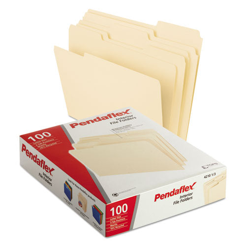 Interior File Folders, 1/3-cut Tabs: Assorted, Letter Size, Manila, 100/box