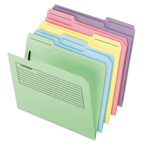 Printed Notes Fastener Folder, 1 Fastener, Letter Size, Assorted Colors, 30/pack