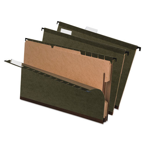Surehook Reinforced Hanging Divider Folders, 2" Expansion, 2 Dividers, 4 Fasteners, Legal Size, Green Exterior, 10/box