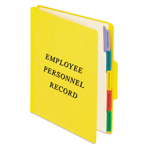 Vertical-style Personnel Folders, 2" Expansion, 5 Dividers, 2 Fasteners, Letter Size, Yellow Exterior