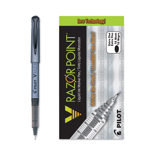 V Razor Point Liquid Ink Porous Point Pen, Stick, Extra-fine 0.5 Mm, Black Ink, Gray Barrel, Dozen