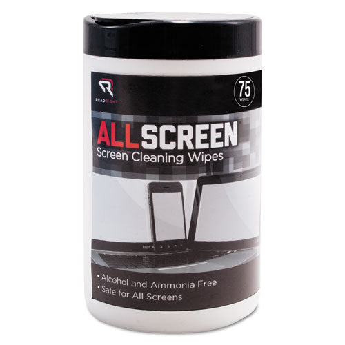 Allscreen Screen Cleaning Wipes, 1-ply, 6 X 6, Unscented, White, 75/tub