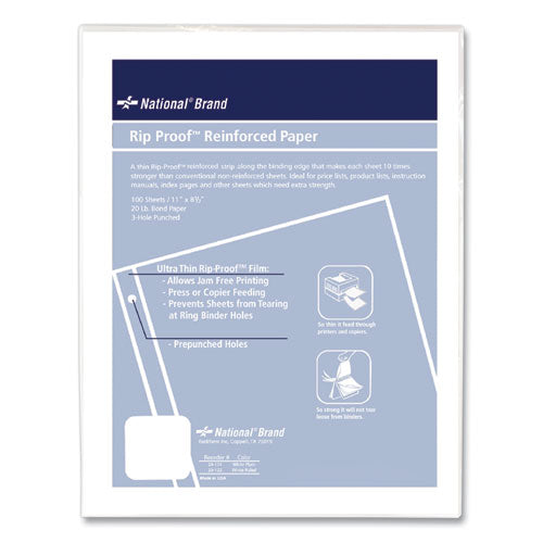 Rip Proof Reinforced Filler Paper, 3-hole, 8.5 X 11, Unruled, 100/pack