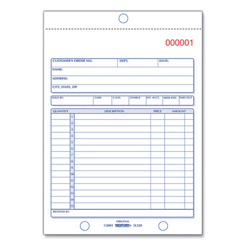 Sales Book, 15 Lines, Three-part Carbonless, 5.5 X 7.88, 50 Forms Total